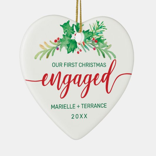 Eerste Kerstmis met Holly Red Script-foto Keramisch Ornament (Rechts)