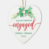 Eerste Kerstmis met Holly Red Script-foto Keramisch Ornament (Links)