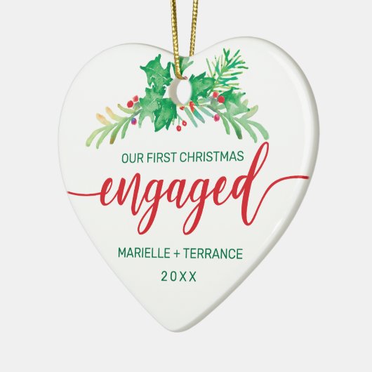 Eerste Kerstmis met Holly Red Script-foto Keramisch Ornament (Links)