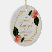 Eerste Kerstmis met Marble Gold Pink Camellia Keramisch Ornament (Rechts)