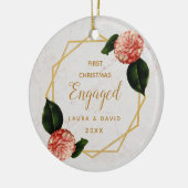 Eerste Kerstmis met Marble Gold Pink Camellia Keramisch Ornament (Links)