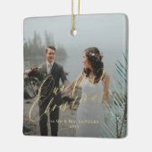 Eerste Kerstmis met Mr en Mrs. 2 foto Keramisch Ornament (Links)