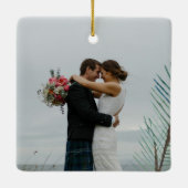 Eerste Kerstmis met Mr en Mrs. 2 foto Keramisch Ornament (Achterkant)