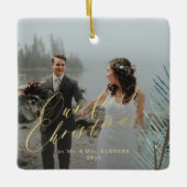 Eerste Kerstmis met Mr en Mrs. 2 foto Keramisch Ornament (Voorkant)