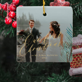 Eerste Kerstmis met Mr en Mrs. 2 foto Keramisch Ornament