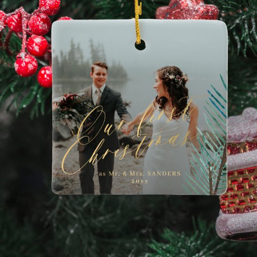 Eerste Kerstmis met Mr en Mrs. 2 foto Keramisch Ornament