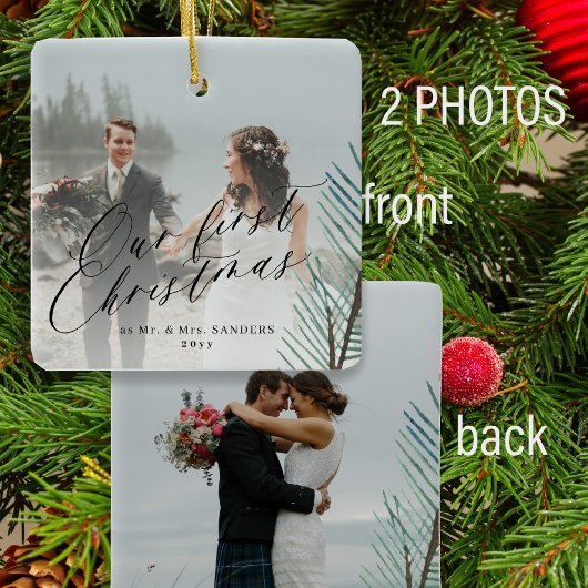 Eerste Kerstmis met Mr en Mrs. 2 foto Keramisch Ornament