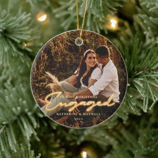 Eerste Kerstmis met Neon Lettering Foto Keramisch Ornament (Boom)