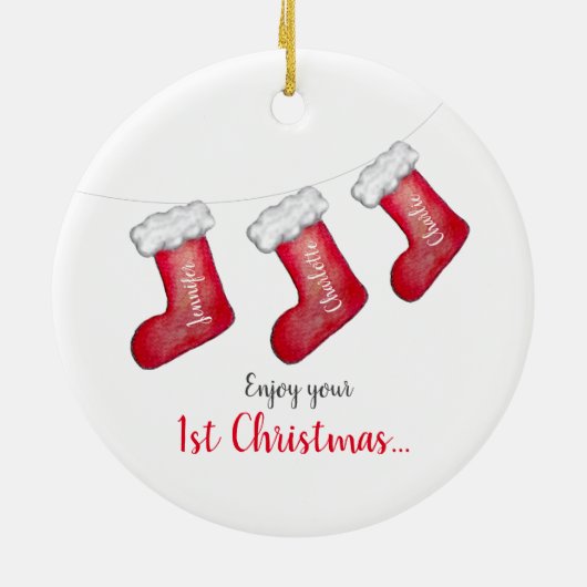 Eerste Kerstmis met nieuwe baby Keramisch Ornament (Achterkant)