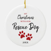 Eerste Kerstmis met onze reddingshond op maat Keramisch Ornament (Achterkant)
