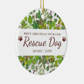 Eerste Kerstmis met onze reddingshond op maat Keramisch Ornament (Rechts)