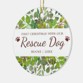 Eerste Kerstmis met onze reddingshond op maat Keramisch Ornament (Links)