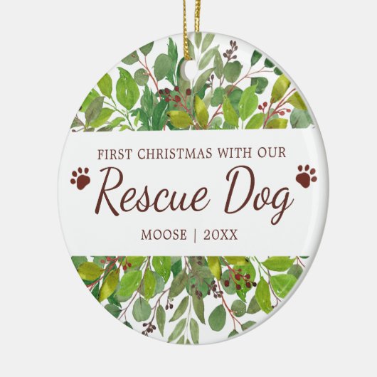 Eerste Kerstmis met onze reddingshond op maat Keramisch Ornament (Links)