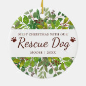 Eerste Kerstmis met onze reddingshond op maat Keramisch Ornament (Achterkant)