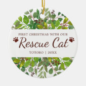 Eerste Kerstmis met onze reddingskat op maat Keramisch Ornament (Voorkant)