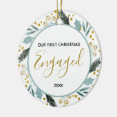 Eerste Kerstmis met Paars Foto Gold Modern Keramisch Ornament (Links)