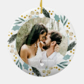 Eerste Kerstmis met Paars Foto Gold Modern Keramisch Ornament (Achterkant)