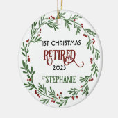 Eerste Kerstmis met pensioen Keramisch Ornament (Links)