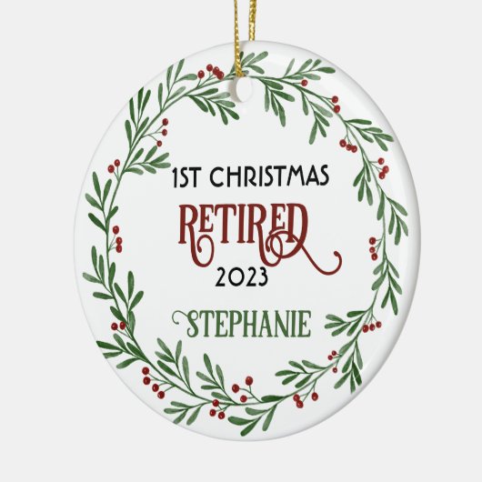 Eerste Kerstmis met pensioen Keramisch Ornament (Links)