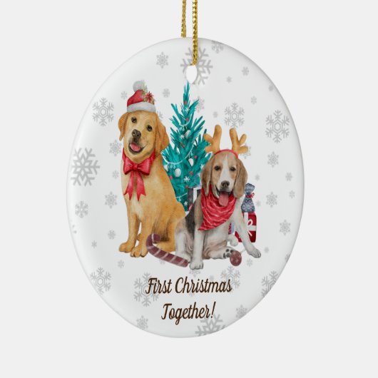 Eerste Kerstmis met persoonlijke Puppies voor hond Keramisch Ornament (Rechts)