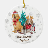 Eerste Kerstmis met persoonlijke Puppies voor hond Keramisch Ornament (Voorkant)