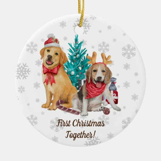 Eerste Kerstmis met persoonlijke Puppies voor hond Keramisch Ornament (Voorkant)