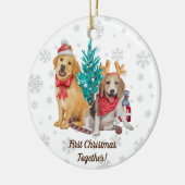 Eerste Kerstmis met persoonlijke Puppies voor hond Keramisch Ornament (Links)