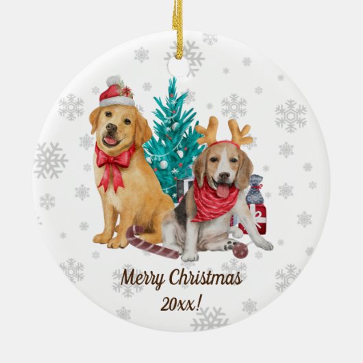 Eerste Kerstmis met persoonlijke Puppies voor hond Keramisch Ornament (Achterkant)