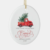 Eerste Kerstmis met pre-bruiloft pine-boom Keramisch Ornament (Rechts)