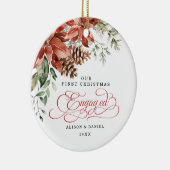 Eerste Kerstmis met pre-bruiloft Poinsettia Keramisch Ornament (Rechts)