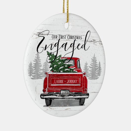 Eerste Kerstmis met  Red Truck Foto Keramisch Ornament (Rechts)