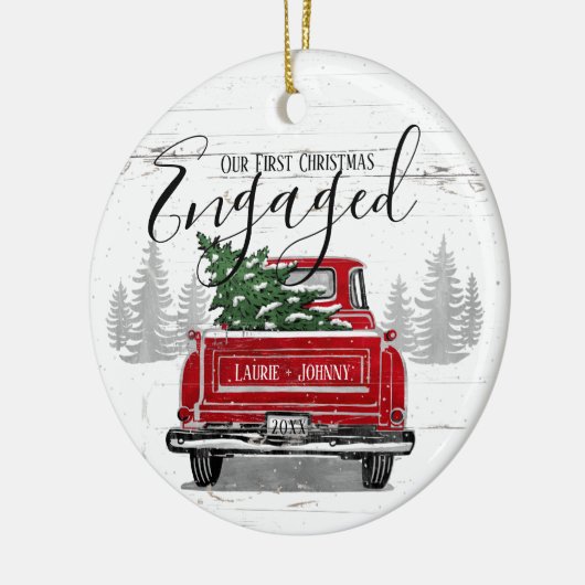 Eerste Kerstmis met  Red Truck Foto Keramisch Ornament (Links)