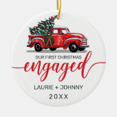 Eerste Kerstmis met  Red Truck Foto Keramisch Ornament (Voorkant)