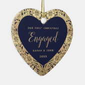 Eerste Kerstmis met Rozen van marineblauw goud Keramisch Ornament (Rechts)