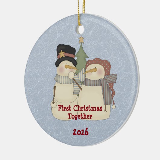 Eerste Kerstmis met Sneeuwpaar Keramisch Ornament (Links)