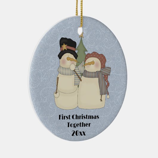 Eerste Kerstmis met Sneeuwpaar Keramisch Ornament (Rechts)