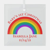 Eerste Kerstmis met speciale regenboogcadeautjes v Glas Ornament (Voorkant)