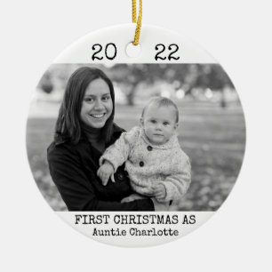 Eerste Kerstmis met tante Black & White 2 sloot Keramisch Ornament