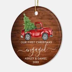 Eerste Kerstmis met Truck Wood PHOTO Keramisch Ornament