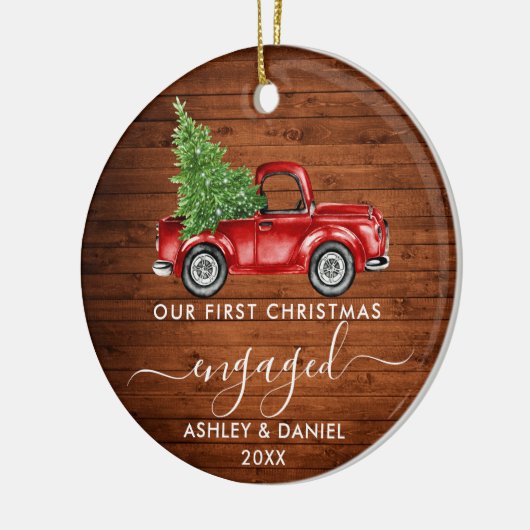 Eerste Kerstmis met Truck Wood PHOTO Keramisch Ornament (Links)