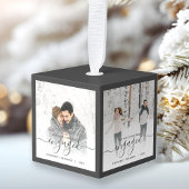 Eerste Kerstmis met vier foto's grijs script Decoratie