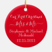 Eerste Kerstmis, mevrouw & de heer Green Red geper Keramisch Ornament (Achterkant)