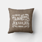 Eerste Kerstmis: mevrouw Rustic Country Burlap Kussen (Achterkant)