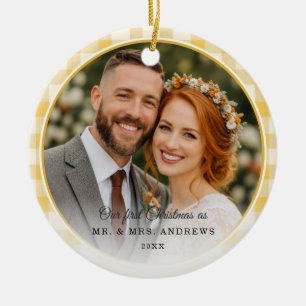 Eerste kerstmis - Mijnheer & Mevrouw 2 Foto Geel G Keramisch Ornament