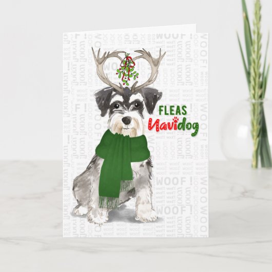 Eerste Kerstmis Miniatuur Schnauzer Fleas NaviDOG Feestdagen Kaart (Voorkant)