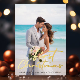 Eerste Kerstmis Minimalistische Script Typografie Folie Feestdagenkaart