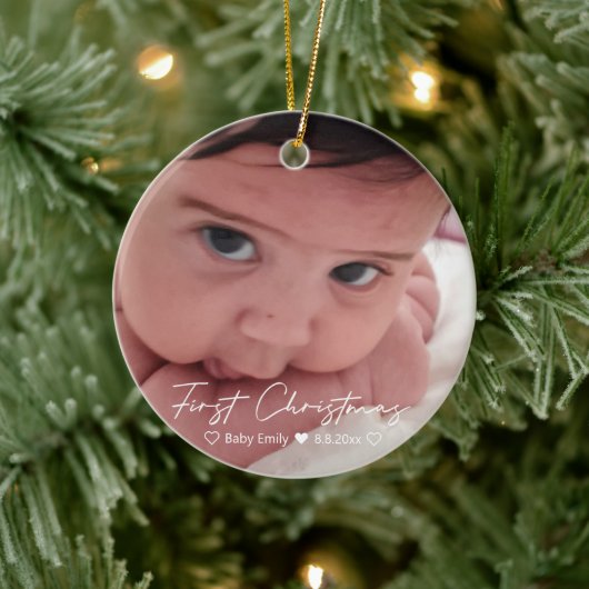 eerste kerstmis modern wit handschrift keramisch ornament (Boom)