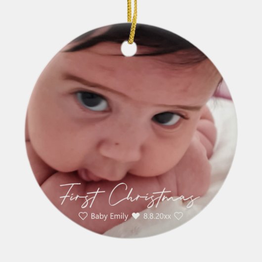 eerste kerstmis modern wit handschrift keramisch ornament (Voorkant)