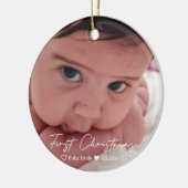 eerste kerstmis modern wit handschrift keramisch ornament (Links)