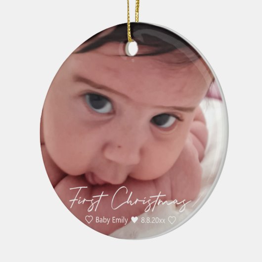 eerste kerstmis modern wit handschrift keramisch ornament (Links)